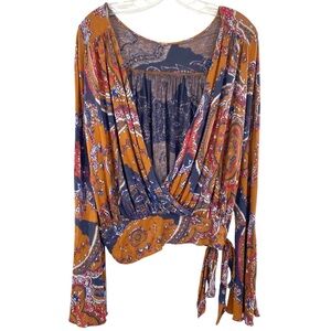 Free People Paisley Wrap Fiona Surplice Top Boho